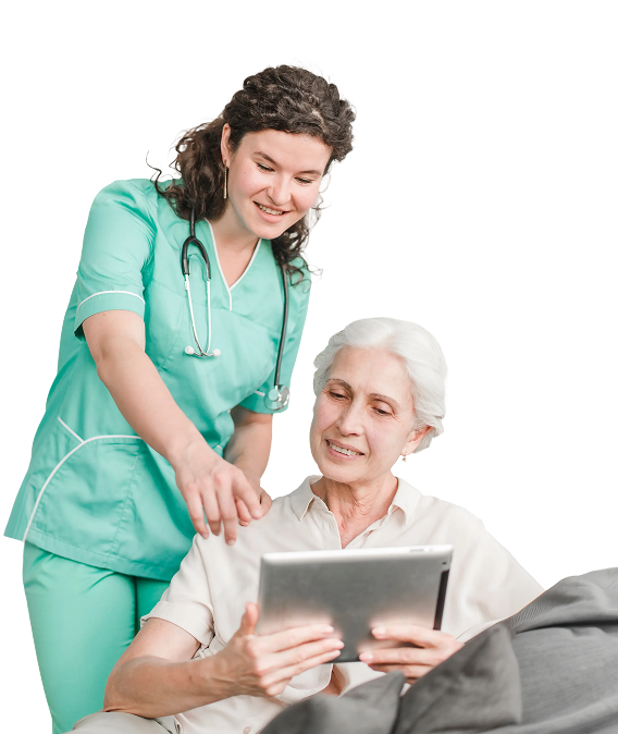 Nurse showing patient screen